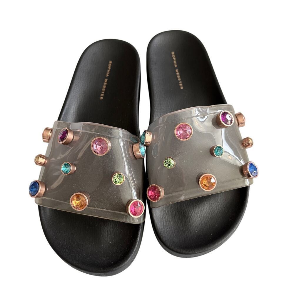 Sophia Webster Women's Jewel-Embellished Clear Slide Sandals Black New‎